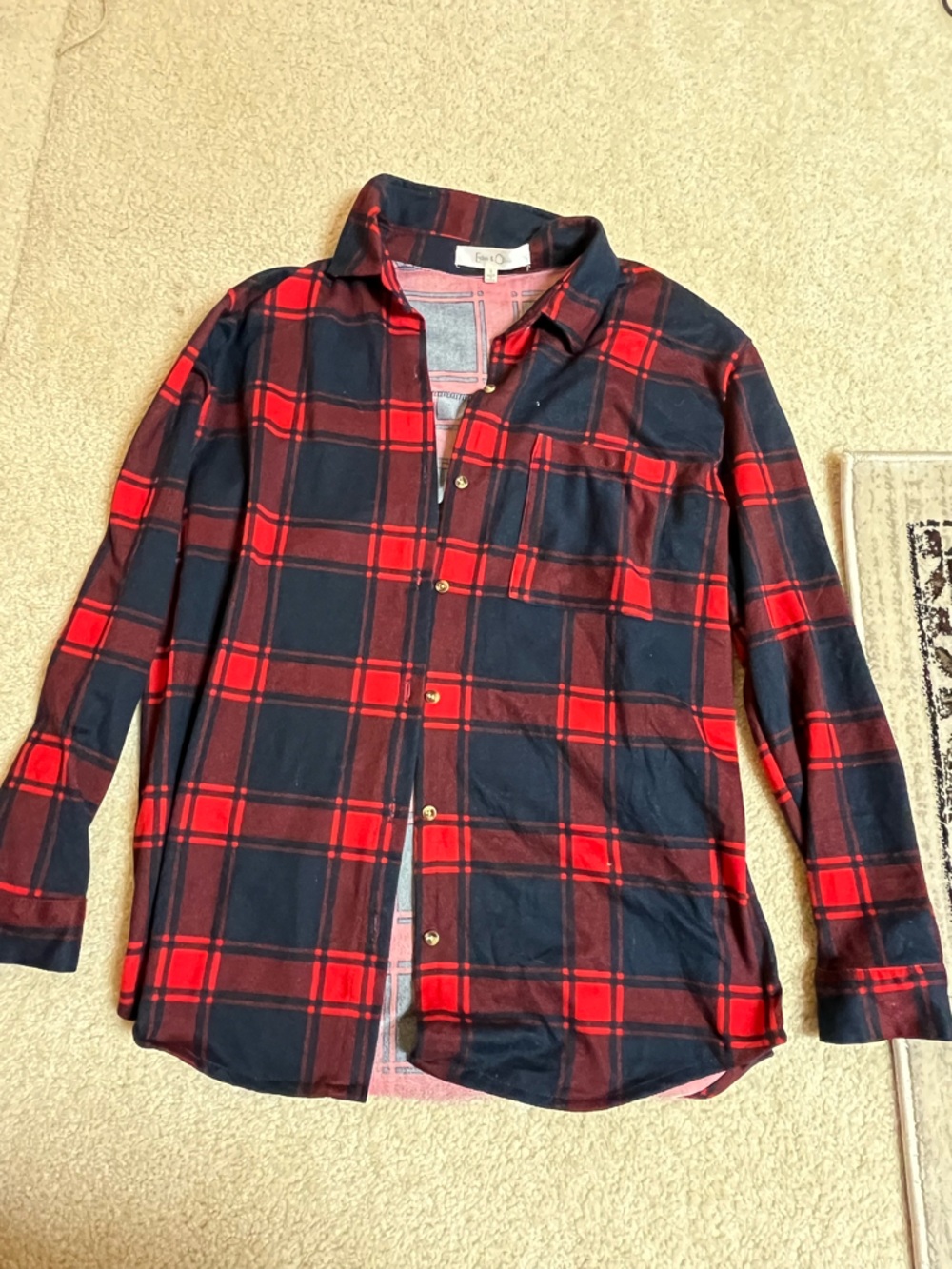 Eden & Olivia Red and Black Plaid Button-Up Shirt